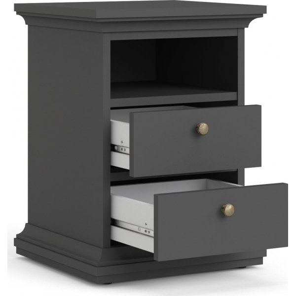 Paris smal nachtkastje met 2 lades en 1 open vak - Grijs
