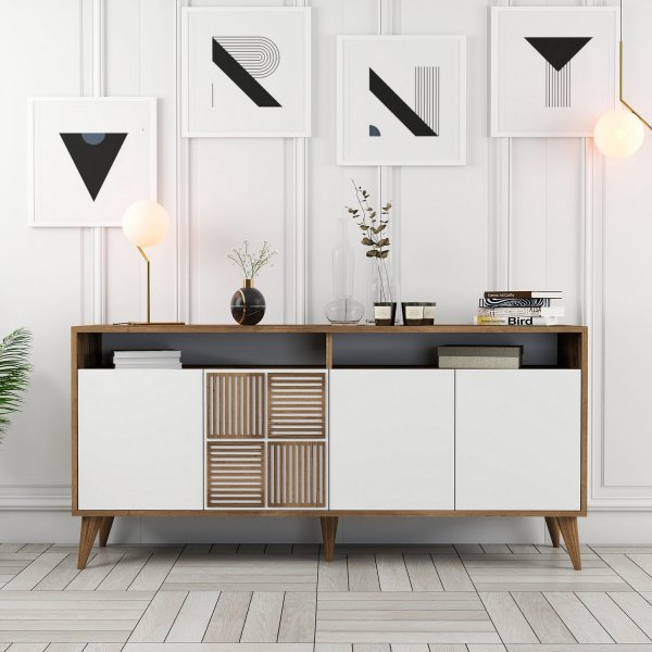 Buffet Milan 160 cm - Noyer/blanc
