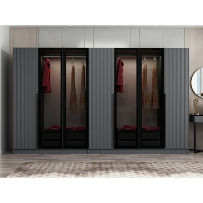 Cikani garderob med spegeldrrar, 315x52x210 cm - Antracit