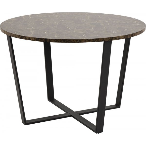 Matbord runt 110 cm brun marmorfaner med svarta ben