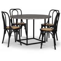 Level matgrupp, runt matbord Ø115 cm inkl 4 st Samset svarta böjträ stolar - Betong (Laminat) Level matgrupp, runt matbord Ø115 cm inkl 4 st Samset svarta böjträ stolar - Betong (Laminat)