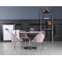 Plaza matgrupp, marmorbord med 4 st Plaza sammetsstolar - Rosa/Vit/Krom