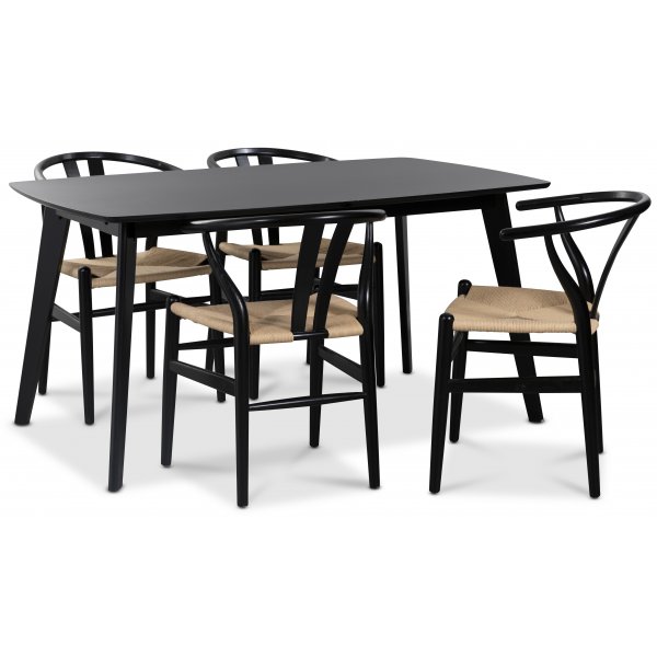 Sunda matgrupp: Oliver matbord HPL + 4 st Sunda matstolar svart / repsits