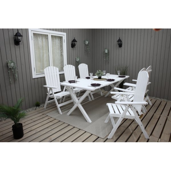 Scottsdale buitengroepstafel 190 cm incl. 6 Kungshamn positiestoelen - Wit Scottsdale buitengroepstafel 190 cm incl. 6 Kungshamn positiestoelen - Wit