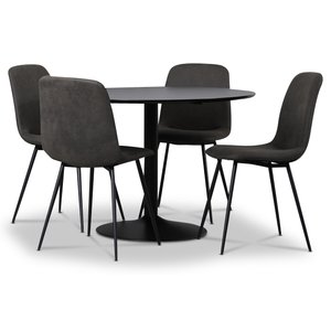 Groupe de salle  manger Seat, table  manger avec 4 chaises  manger Smokey - Noir/Vintage + Dtachant pour meubles