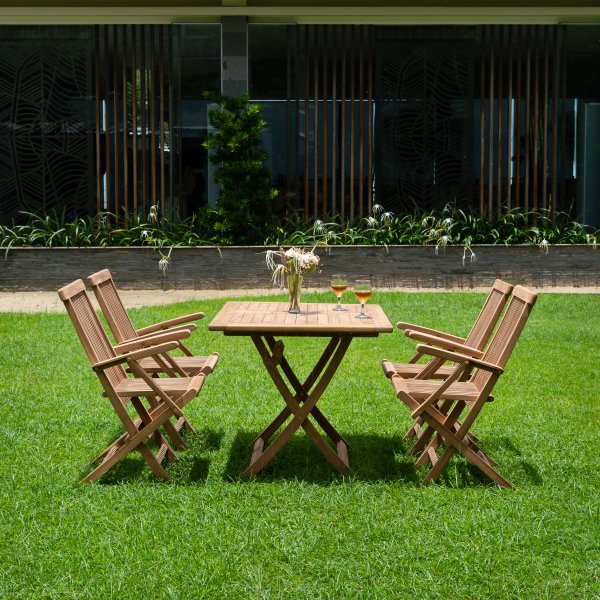 Table  manger de groupe  manger d\\\'extrieur Salt 120x70 cm avec 4 chaises  cadre Salt - Teck + Nettoyage textile pour meubles