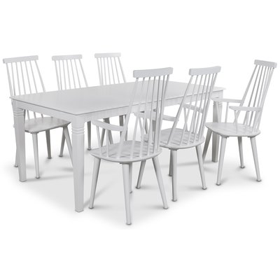 Mellby matgrupp 180 cm bord med 6 st vita Dalsland Pinnstolar med armstd