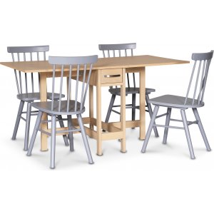 F�r� matgrupp; F�r� klaffbord i Whitewash med 4 st gr� Orust pinnstolar