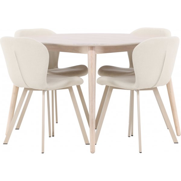 Matbord Flora med 4 st Lilja stolar - Beige/whitewash + 3.00 x Mbeltassar