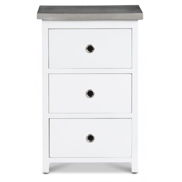 Sängbord med 3 låda - Vit/cement Sängbord med 3 låda - Vit/cement