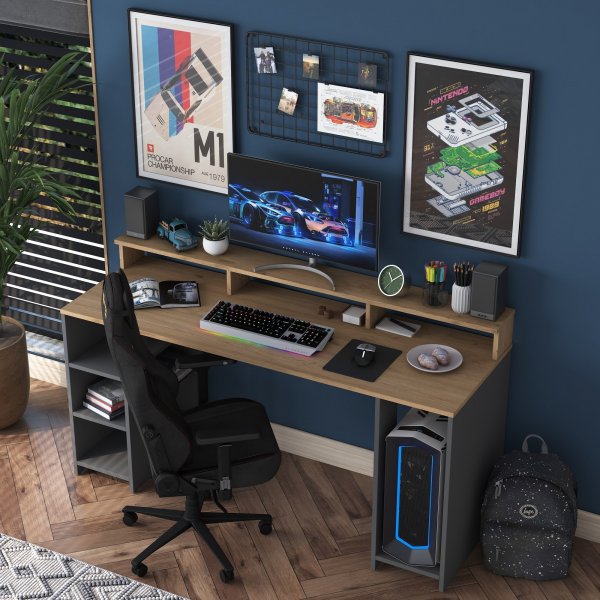 Bureau Hanna 10, 160 x 55 cm - Noyer/anthracite