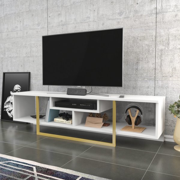 Asal TV-bänk 150 cm - Vit/guld Asal TV-bänk 150 cm - Vit/guld