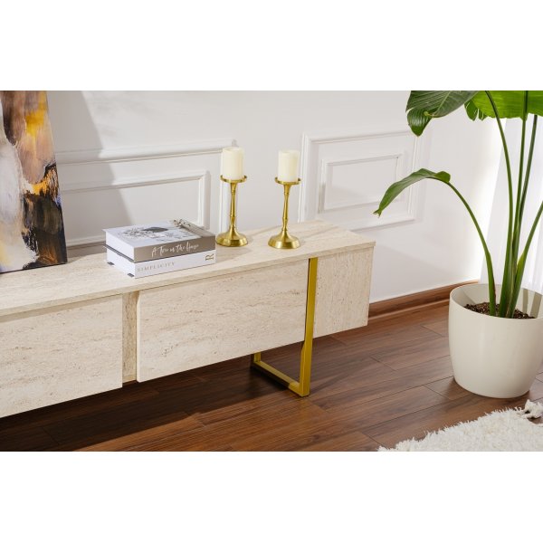 Serenity TV-bnk - Travertin/guld