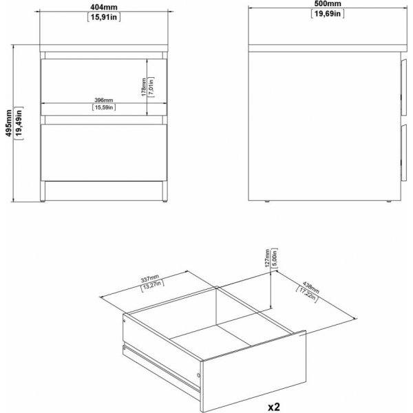 Naia sängbord 2 - Betong/vit Naia sängbord 2 - Betong/vit