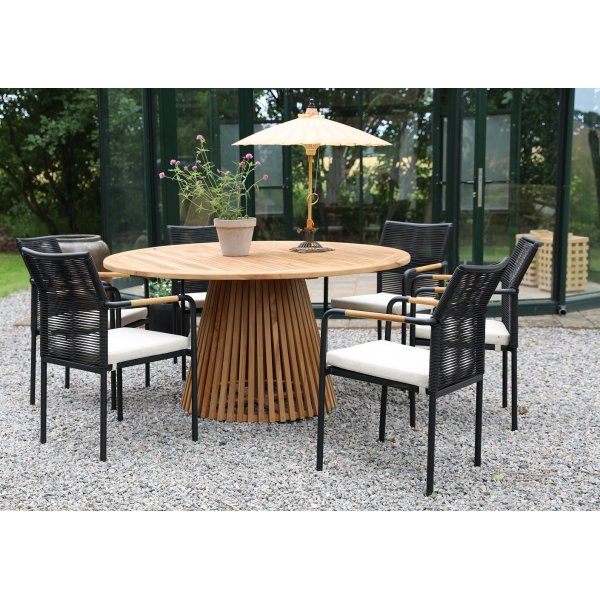 Salt ronde kegelvormige eettafel 150 cm - Teak + Textielreiniging voor meubels