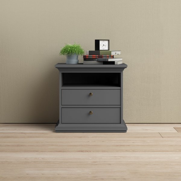 Paris nachtkastje met 2 lades en 1 open vak - Grijs